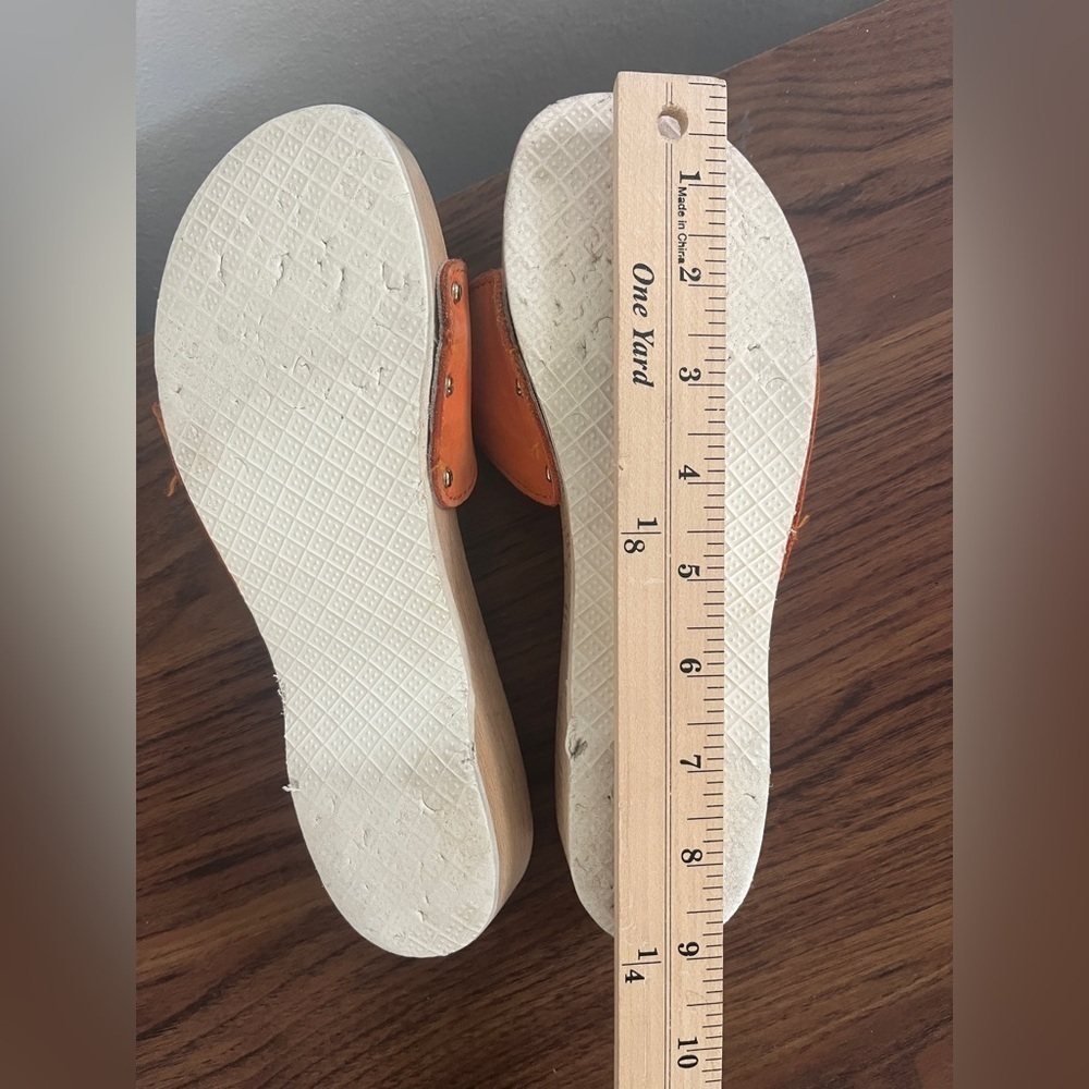 VTG Dr. Scholl’s The Original Wood Sole Sz 6 Orange Sandals Y2K Made in Italy - Picture 13 of 14